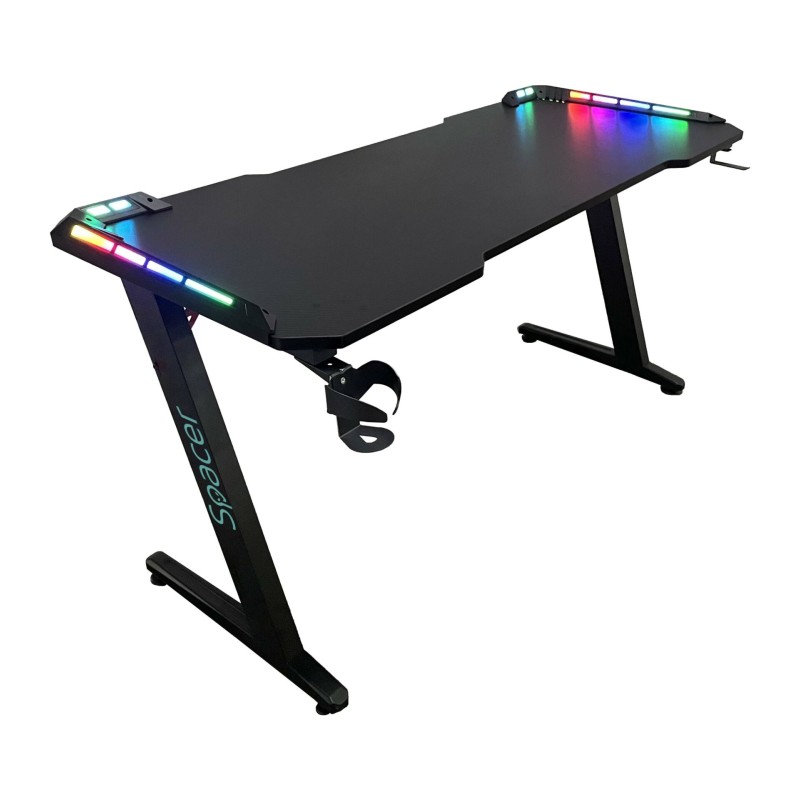 BIROU GAMING Spacer, dimensiuni 1400 x 600 x 18 mm, blat MDF invelit in fibra de carbon, suport casti, suport cana/pahar, picioare reglabile manual, RGB, telecomanda wireless 46501472 