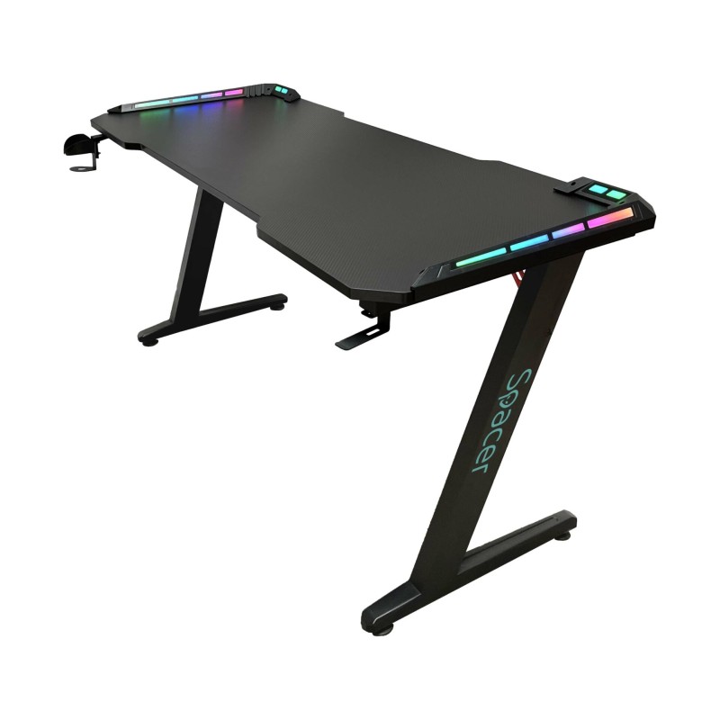 BIROU GAMING Spacer, dimensiuni 1400 x 600 x 18 mm, blat MDF invelit in fibra de carbon, suport casti, suport cana/pahar, picioare reglabile manual, RGB, telecomanda wireless 46501472 