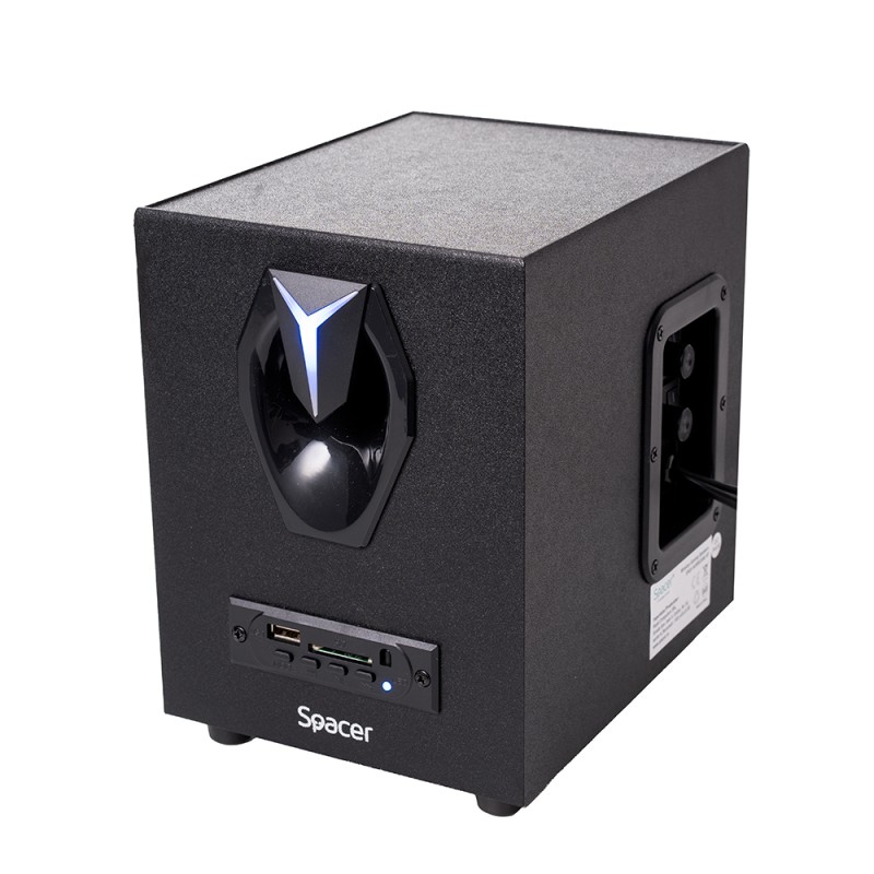 BOXE SPACER Gaming 2.1, RMS: 14W (2 x 3W + 8W), bluetooth, telecomanda wireless, control volum, bass, subwoofer lemn MDF, 220V alimentare, 3 x LED, USB/SD/AUX/radio FM, black, 