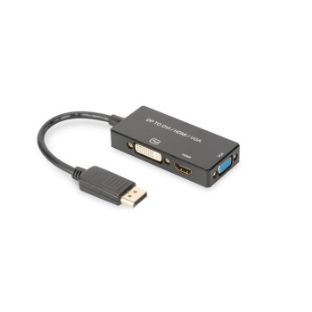 DIGITUS DisplayPort converter cable DP - HDMI+DVI+VGA M-F/F/F 0 2m 3 in 1 Multi-Media cable CE bl gold 