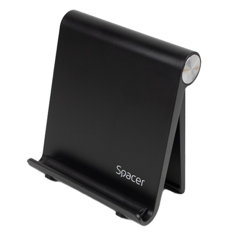 SUPORT telefon SPACER, pliabil, fixare pe birou, universal cu unghi ajustabil, dimensiuni 90 x 70 x 12mm, negru, 
