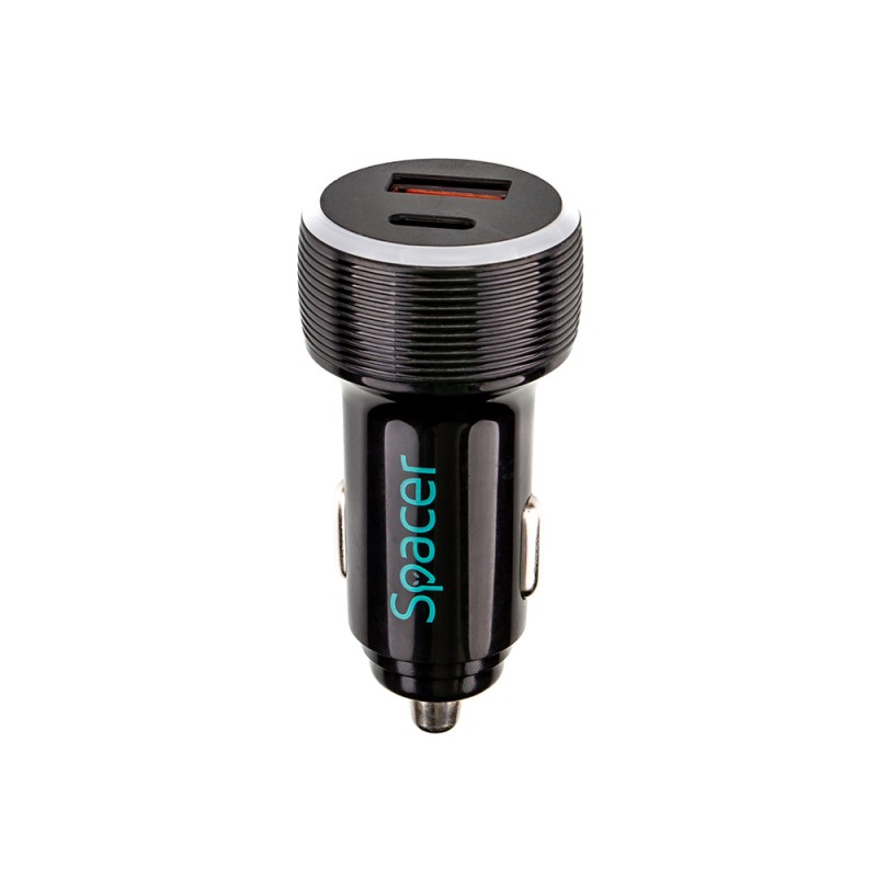 ALIMENTATOR auto SPACER Quick Charge 17W 3.1A max, putere totala 17W, LED ambiental, 1 x USB + 1 x USB Type-C, pt. bricheta auto, black, 