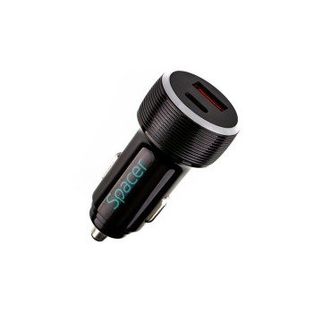 ALIMENTATOR auto SPACER Quick Charge 17W 3.1A max, putere totala 17W, LED ambiental, 1 x USB + 1 x USB Type-C, pt. bricheta auto, black, 