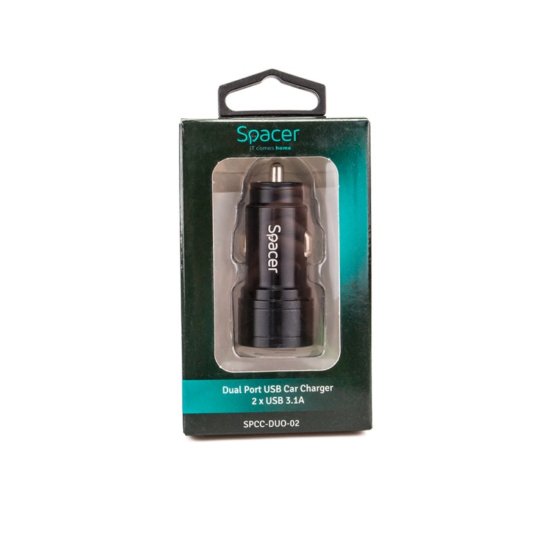 ALIMENTATOR auto SPACER Fast Charge 17W 5V/3.1A max, putere totala 17W, 2 x USB, pt. bricheta auto, black, 