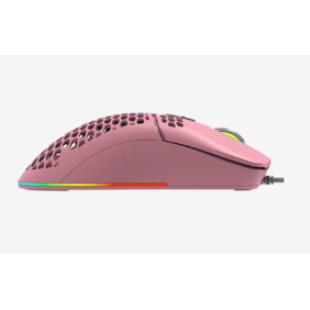 MOUSE DELUX, gaming, cu fir, USB, optic, 7200 dpi, butoane/scroll 7/1, RGB light, cablu braided, roz, 