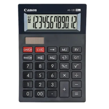 Calculator de birou CANON, AS-120 II, ecran 12 digiti, alimentare solara si baterie, negru, 