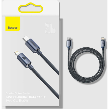 CABLU alimentare si date Baseus Crystal Shine, Fast Charging Data Cable pt. smartphone, Type-C la Lightning Iphone 20W, 2m, braided, negru 