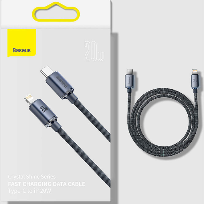 CABLU alimentare si date Baseus Crystal Shine, Fast Charging Data Cable pt. smartphone, Type-C la Lightning Iphone 20W, 2m, braided, negru 