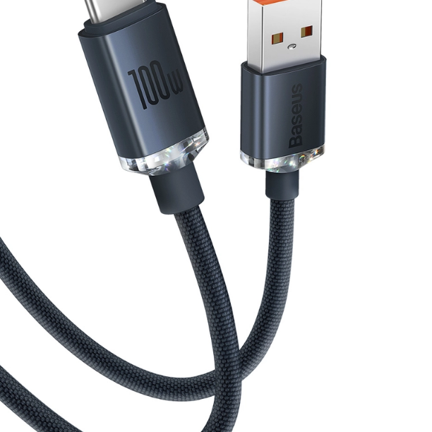 CABLU alimentare si date Baseus Crystal Shine, Fast Charging Data Cable pt. smartphone, USB la USB Type-C 100W, 1.2m, braided, negru 