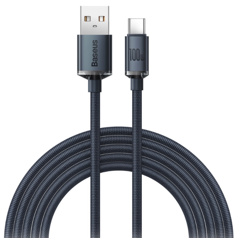 CABLU alimentare si date Baseus Crystal Shine, Fast Charging Data Cable pt. smartphone, USB la USB Type-C 100W, 2m, braided, negru 