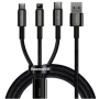 CABLU alimentare si date Baseus Tungsten Gold One-for-three, Fast Charging Data Cable pt.smartphone,USB la Micro-USB+Lightning+USB Type-C 3.5A,braided,1.5 m,negru 