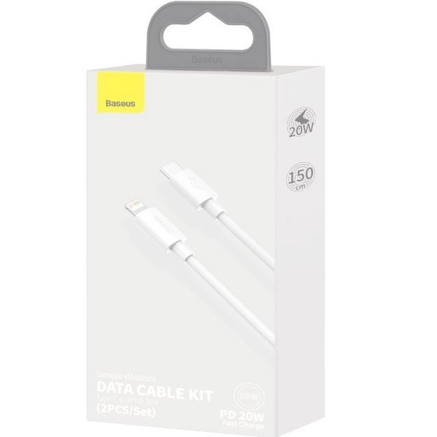CABLU alimentare si date Baseus Simple Wisdom,Fast Charging Data Cable pt.smartphone,USB Type-C la Lighting PD 20W (2buc/set),1.5m, alb 