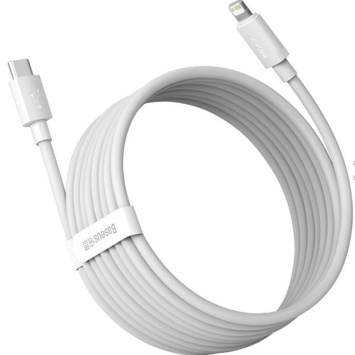 CABLU alimentare si date Baseus Simple Wisdom,Fast Charging Data Cable pt.smartphone,USB Type-C la Lighting PD 20W (2buc/set),1.5m, alb 