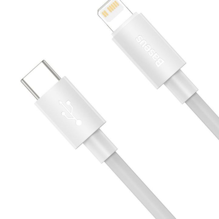 CABLU alimentare si date Baseus Simple Wisdom,Fast Charging Data Cable pt.smartphone,USB Type-C la Lighting PD 20W (2buc/set),1.5m, alb 