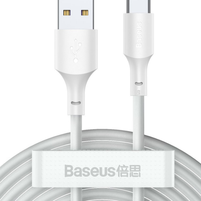 CABLU alimentare si date Baseus Simple Wisdom, Fast Charging Data Cable pt. smartphone, USB la USB Type-C 5A (2buc/set), 1.5m, alb 