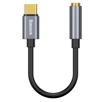 CABLU ADAPTOR Baseus, 1 x USB Type-C (T) la 1 x Jack 3.5mm (M), lungime cablu brodat 12 cm, gri 