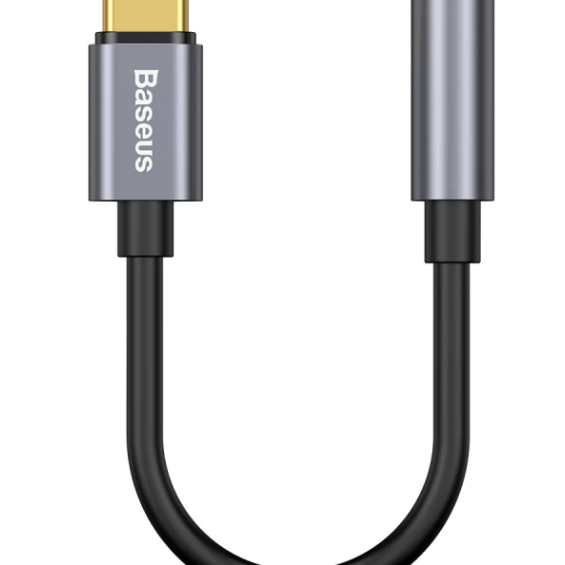 CABLU ADAPTOR Baseus, 1 x USB Type-C (T) la 1 x Jack 3.5mm (M), lungime cablu brodat 12 cm, gri 