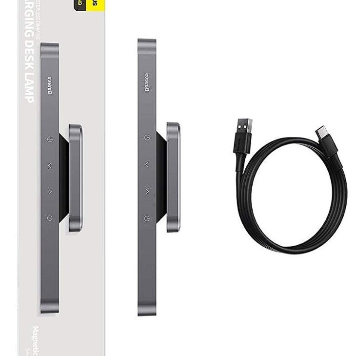 LAMPA BIROU LED Baseus Magnetic Stepless, 100 lumeni,4.5W,3 trepte intensitate luminoasa,4 butoane tactile,magnetic, ABS, alimentare: cablu inclus, gri 