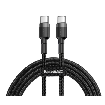 CABLU alimentare si date Baseus Cafule, Fast Charging Data Cable pt. smartphone, USB Type-C la USB Type-C PD2.0 20V/5A, brodat, 2m, gri+negru 