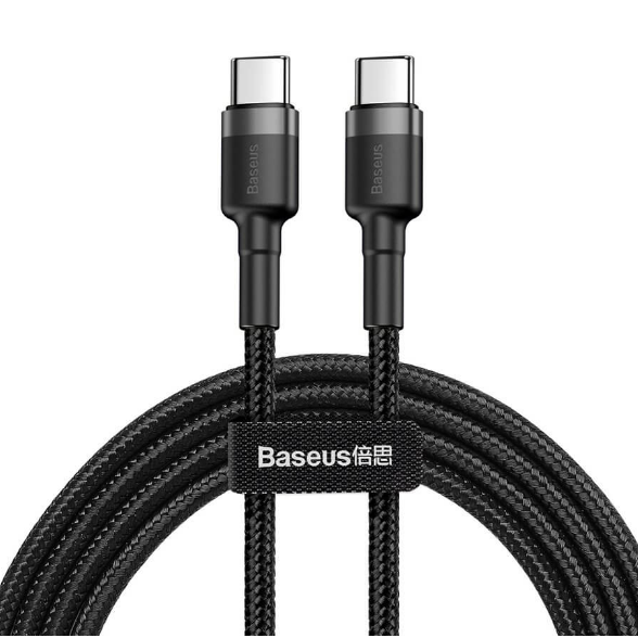 CABLU alimentare si date Baseus Cafule, Fast Charging Data Cable pt. smartphone, USB Type-C la USB Type-C PD2.0 20V/5A, brodat, 2m, gri+negru 