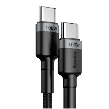 CABLU alimentare si date Baseus Cafule, Fast Charging Data Cable pt. smartphone, USB Type-C la USB Type-C PD2.0 20V/5A, brodat, 2m, gri+negru 