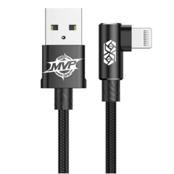 CABLU alimentare si date Baseus MVP, Fast Charging Data Cable pt. smartphone, USB la Lightning iPhone 2A unghi 90 grade, brodat, 1m, negru 