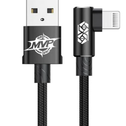 CABLU alimentare si date Baseus MVP, Fast Charging Data Cable pt. smartphone, USB la Lightning iPhone 2A unghi 90 grade, brodat, 1m, negru 