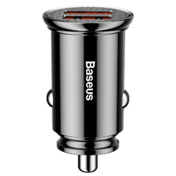 INCARCATOR auto Baseus Circular Plastic, Quick Charge 30W, 2 x USB Output 4.5V/5A, pt. bricheta auto, negru 