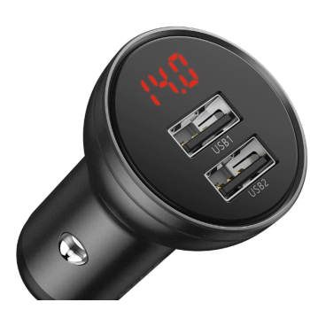 INCARCATOR AUTO Baseus Digital Display, 2 x USB Output 5V/4.8A, total output 24W, pt. bricheta auto, afisaj digital, gri 