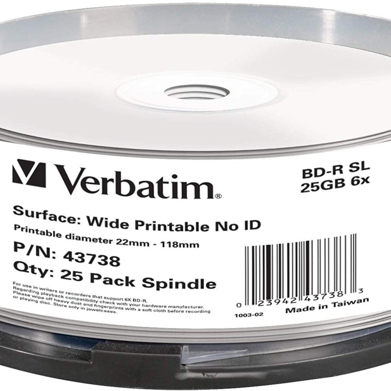BD-R VERBATIM 25GB, Viteza 6X,  25PK SPINDLE, 