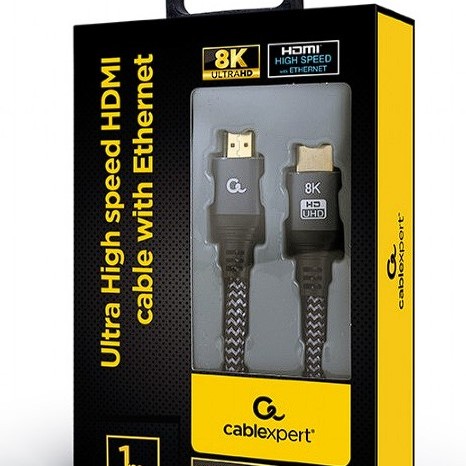 CABLU video GEMBIRD, HDMI (T) la HDMI (T), 2m, HDMI 2.1, premium, conectori auriti, rez maxi 8K (7680 x 4320) la 60 Hz, 6mm diam, cupru, braided bumbac, negru, 