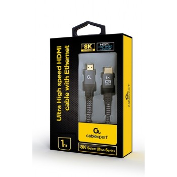 CABLU video GEMBIRD, HDMI (T) la HDMI (T), 3m, HDMI 2.1, premium, conectori auriti, rez max 8K (7680 x 4320) la 60 Hz, 6mm diam, cupru, braided bumbac, negru, 