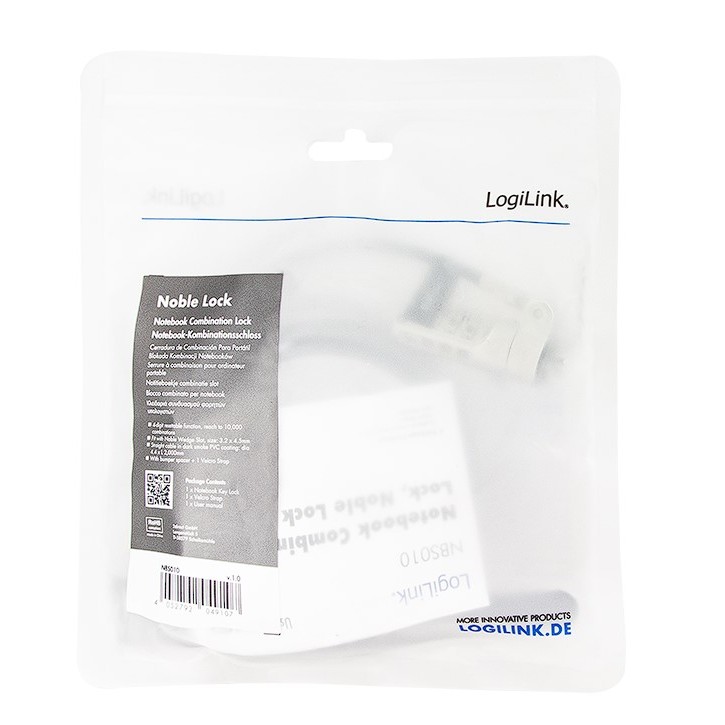 CABLU securitate LOGILINK pt. notebook, slot Wedge (Noble Lock), cifru cu patru discuri, cablu otel, 