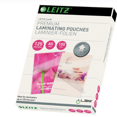 Folie Leitz UDT pentru laminare la cald,  A5, 125 mic., 100buc/set, 