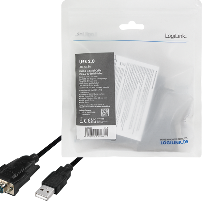 CABLU USB LOGILINK adaptor, USB 2.0 (T) la Serial DB9M (9-pin)(RS232)(T), 1.5m, negru, 