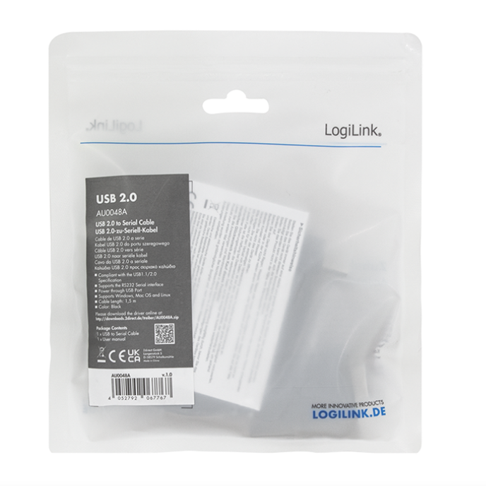 CABLU USB LOGILINK adaptor, USB 2.0 (T) la Serial DB9M (9-pin)(RS232)(T), 1.5m, negru, 