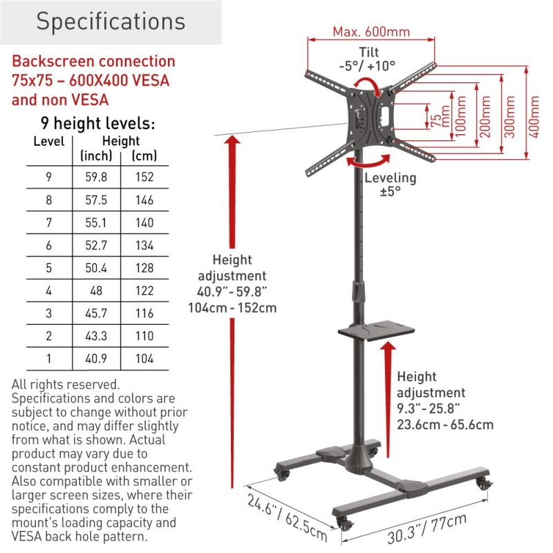 Barkan Mobile TV Mount Cart+Self 32