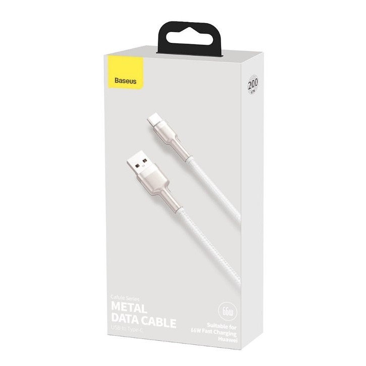 CABLU alimentare si date Baseus Cafule Metal, Fast Charging Data Cable pt. smartphone, USB la USB Type-C 66W, 2m, alb 