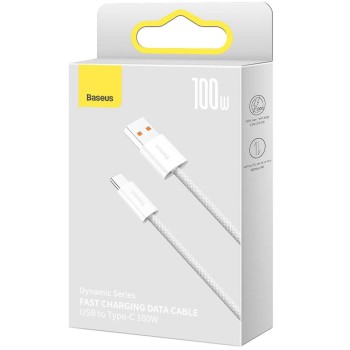 CABLU alimentare si date Baseus Dynamic, Fast Charging Data Cable pt. smartphone, USB la USB Type-C 100W, brodat, 2m, alb 