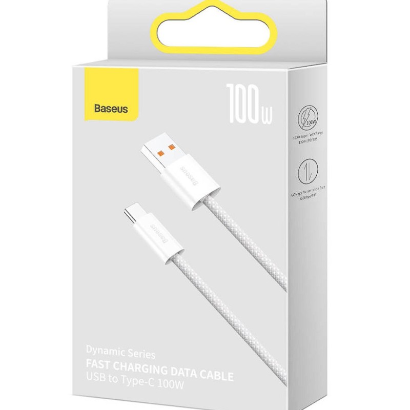 CABLU alimentare si date Baseus Dynamic, Fast Charging Data Cable pt. smartphone, USB la USB Type-C 100W, brodat, 2m, alb 