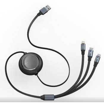 CABLU alimentare si date Baseus Bright Mirror 2 One-for-three Retractable, pt. smartphone, USB la Micro-USB+Lightning+USB Type-C 3.5A, 1.1m,negru 