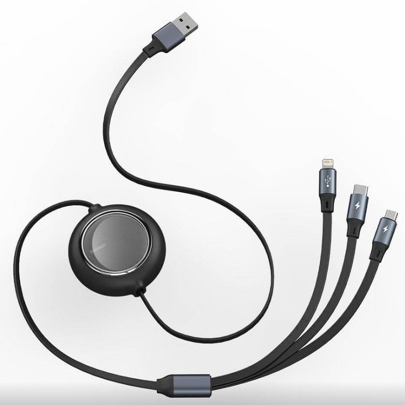 CABLU alimentare si date Baseus Bright Mirror 2 One-for-three Retractable, pt. smartphone, USB la Micro-USB+Lightning+USB Type-C 3.5A, 1.1m,negru 