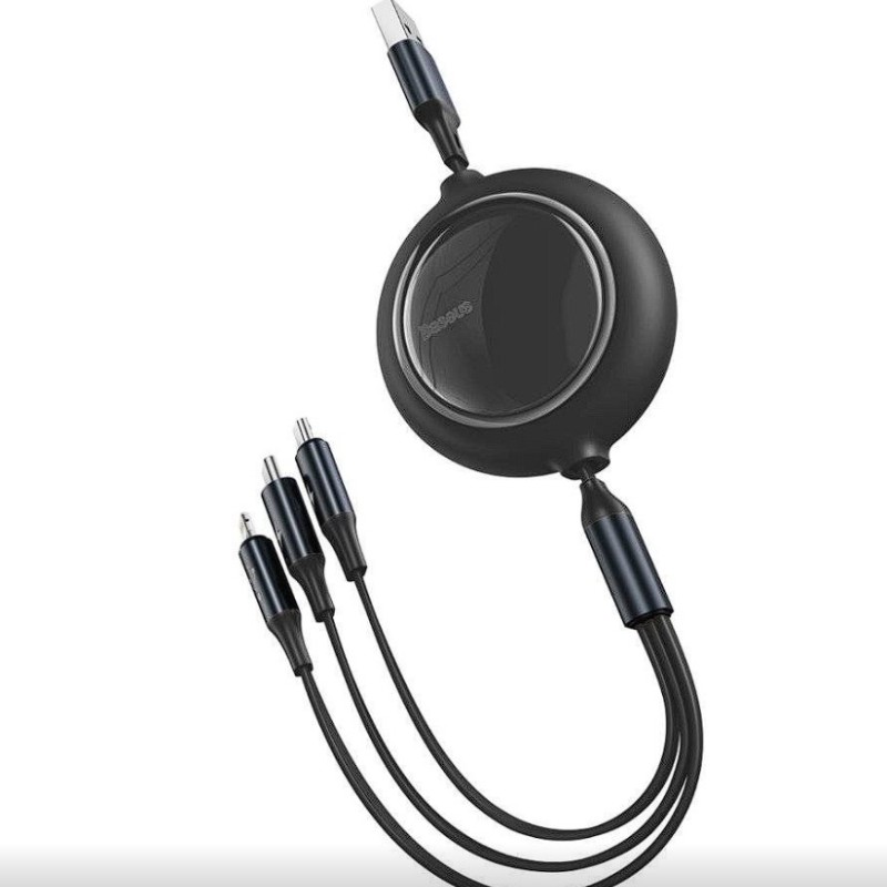 CABLU alimentare si date Baseus Bright Mirror 2 One-for-three Retractable, pt. smartphone, USB la Micro-USB+Lightning+USB Type-C 3.5A, 1.1m,negru 