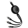 CABLU alimentare si date Baseus Bright Mirror 2 One-for-three Retractable,pt smartphone,USB Type-C la Micro-USB+Lightning+USB Type-C 100W,1.1m,negru 