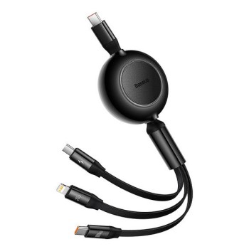 CABLU alimentare si date Baseus Bright Mirror 2 One-for-three Retractable,pt smartphone,USB Type-C la Micro-USB+Lightning+USB Type-C 100W,1.1m,negru 