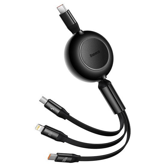 CABLU alimentare si date Baseus Bright Mirror 2 One-for-three Retractable,pt smartphone,USB Type-C la Micro-USB+Lightning+USB Type-C 100W,1.1m,negru 