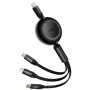 CABLU alimentare si date Baseus Bright Mirror 2 One-for-three Retractable,pt smartphone,USB Type-C la Micro-USB+Lightning+USB Type-C 100W,1.1m,negru 