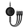 CABLU alimentare si date Baseus Bright Mirror 2 One-for-three Retractable,pt smartphone,USB Type-C la Micro-USB+Lightning+USB Type-C 100W,1.1m,negru 