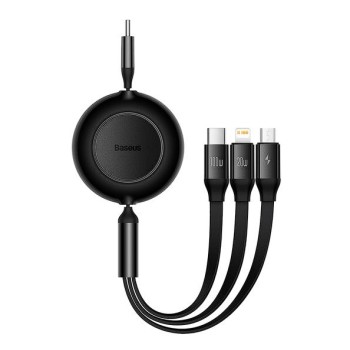 CABLU alimentare si date Baseus Bright Mirror 2 One-for-three Retractable,pt smartphone,USB Type-C la Micro-USB+Lightning+USB Type-C 100W,1.1m,negru 