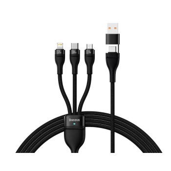 CABLU alimentare si date Baseus Flash Series 2 One-for-three Retractable,pt smartph,USB+USB Type-C la Micro-USB+Lightning+USB Type-C 100W,1.2m,negru 